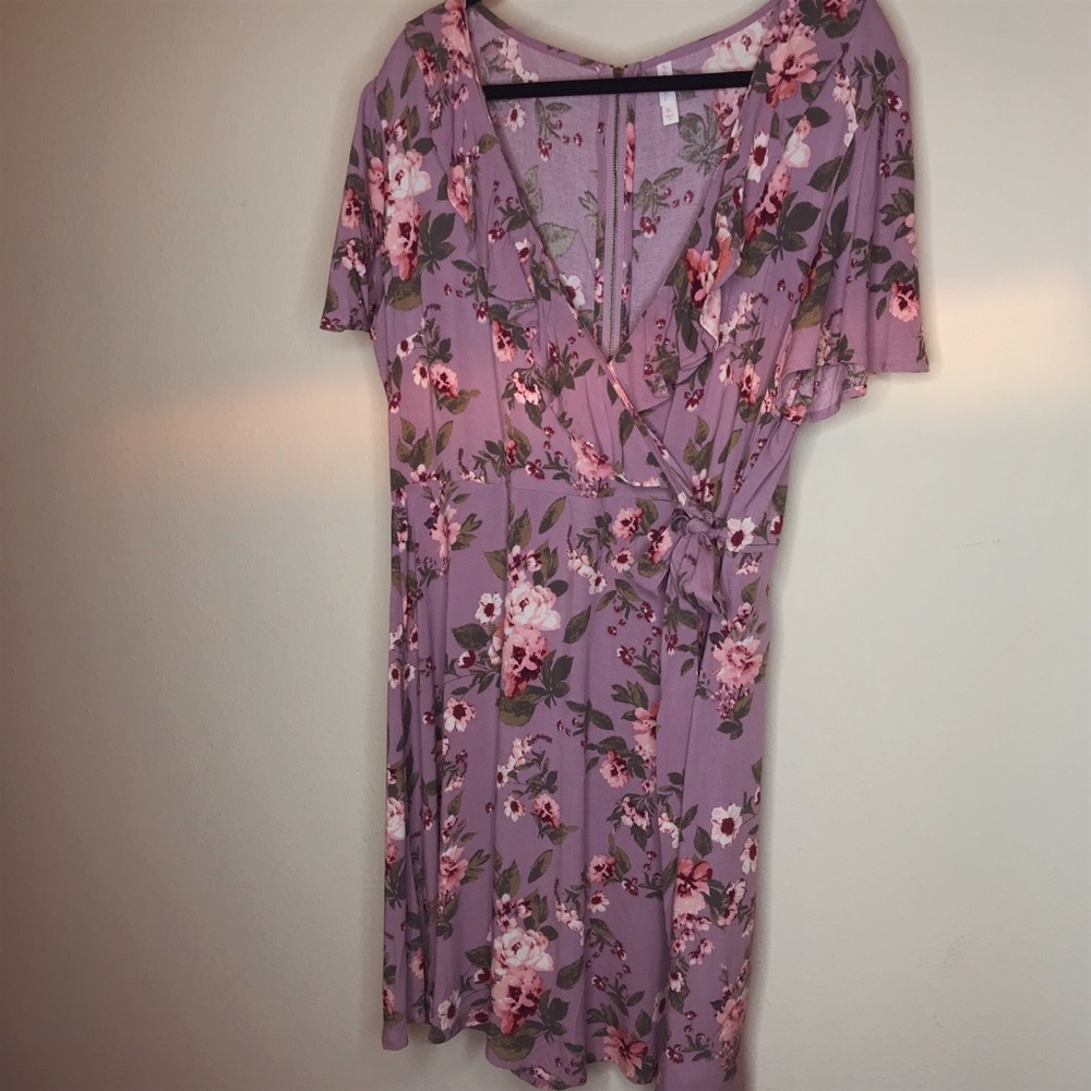 Xhilaration Purple Floral Wrap Dress size XL